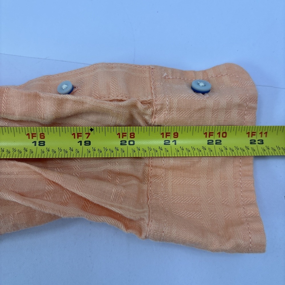 Caribbean Peachy Orange Linen Button Up Top Beachy Coastal Roll Tab Sleeve Small - Picture 9 of 10